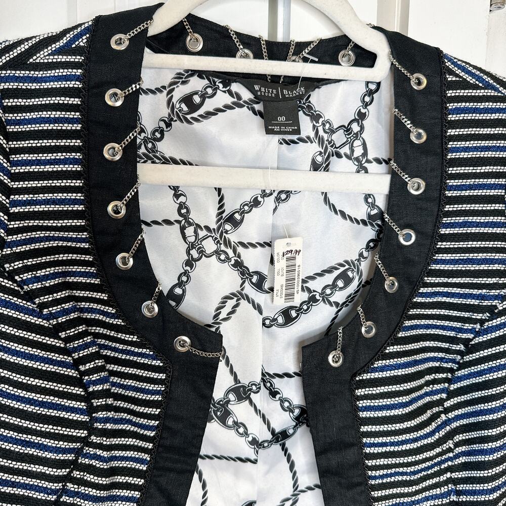 WHITE HOUSE BLACK MARKET -NWT- Striped Chain Laced Blazer Jacket | 00 - Picture 9 of 9